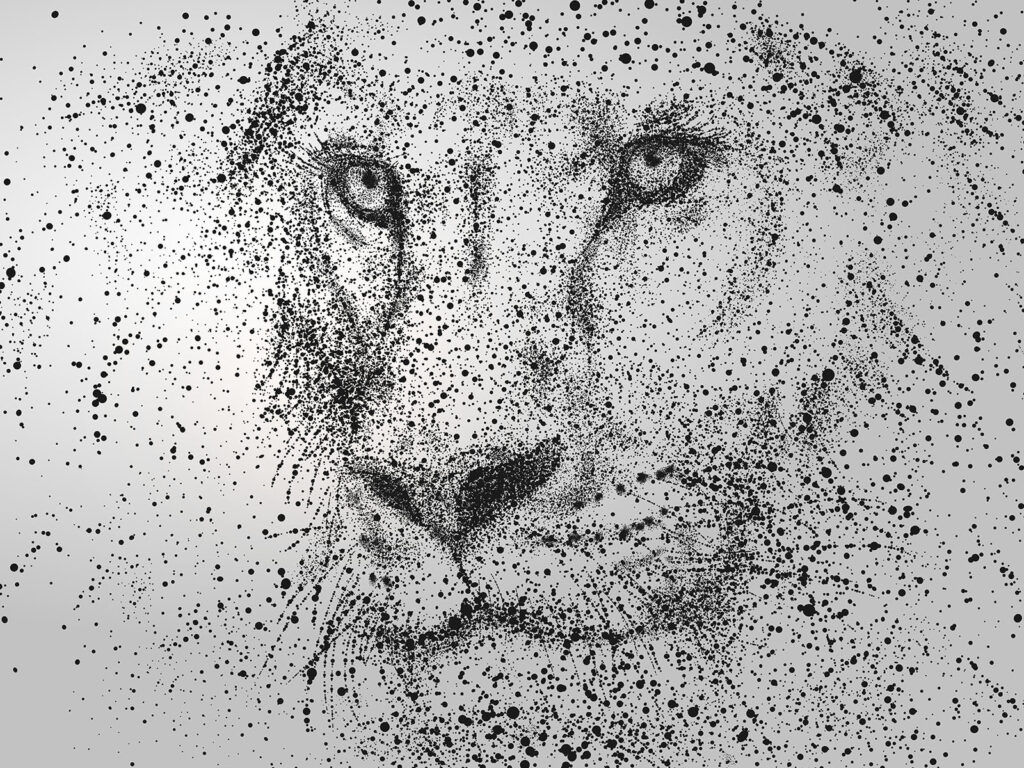 Lion’s face with black specks Lion’s face with black specks