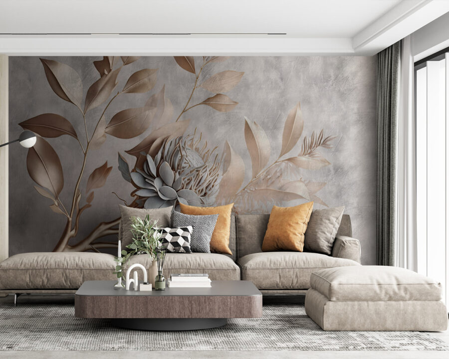 Elegant paper flowers and delicate leaves.