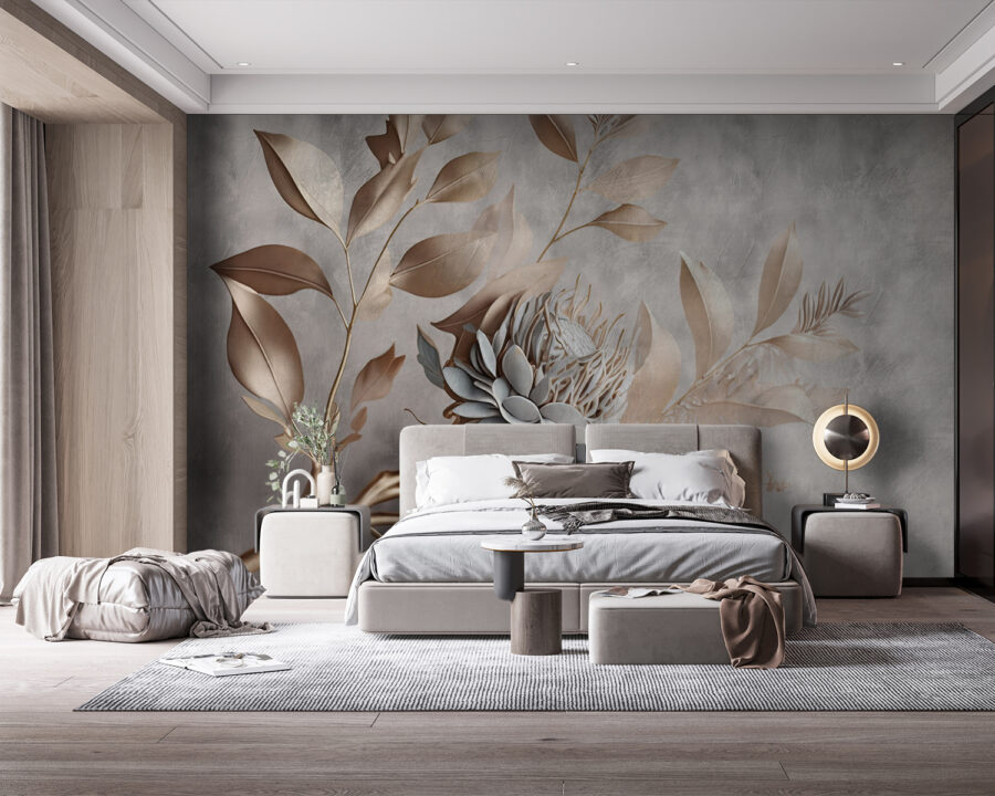 Elegant paper flowers and delicate leaves.