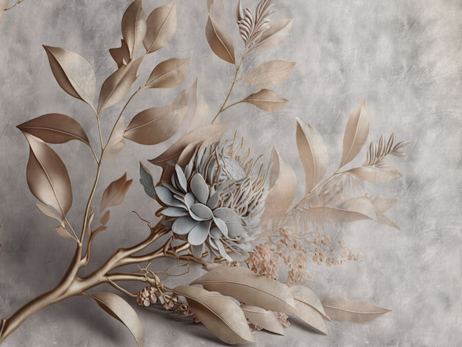 Elegant paper flowers and delicate leaves.