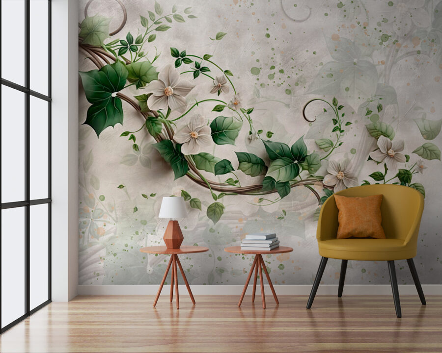 Painting of flowers and leaves