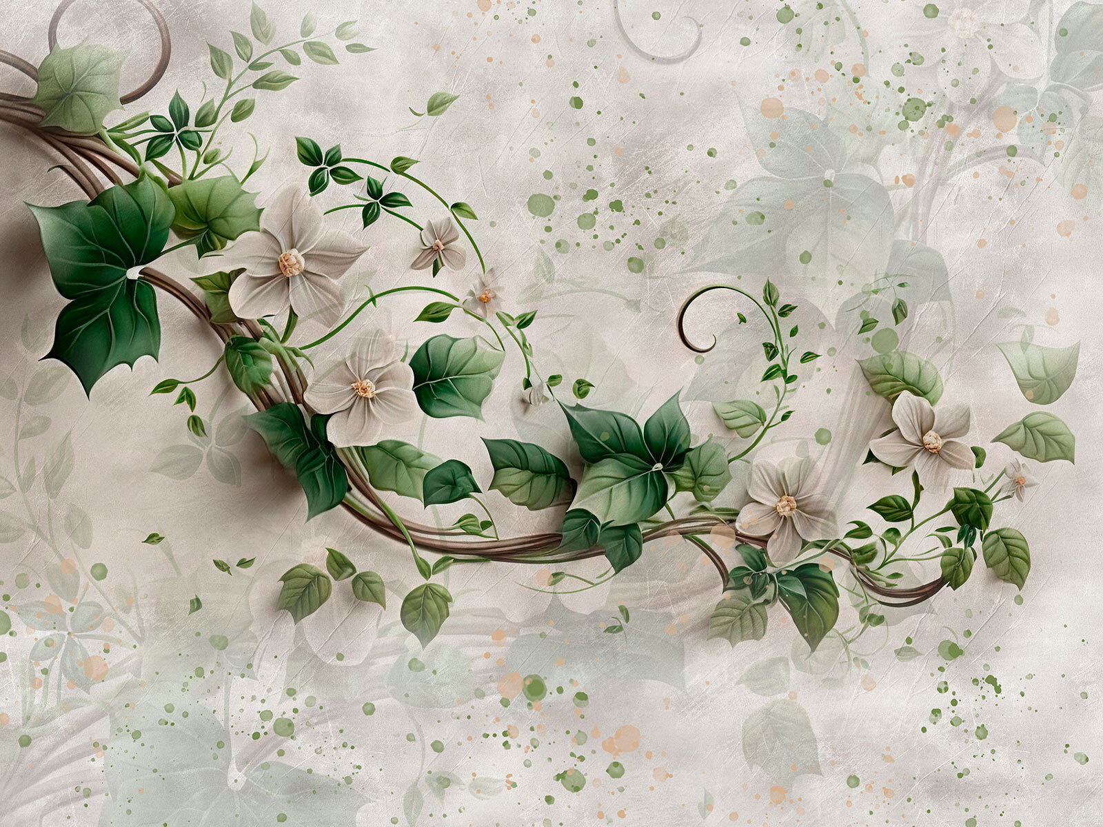 Painting of flowers and leaves u93923p - Painting of flowers and leaves - tegory