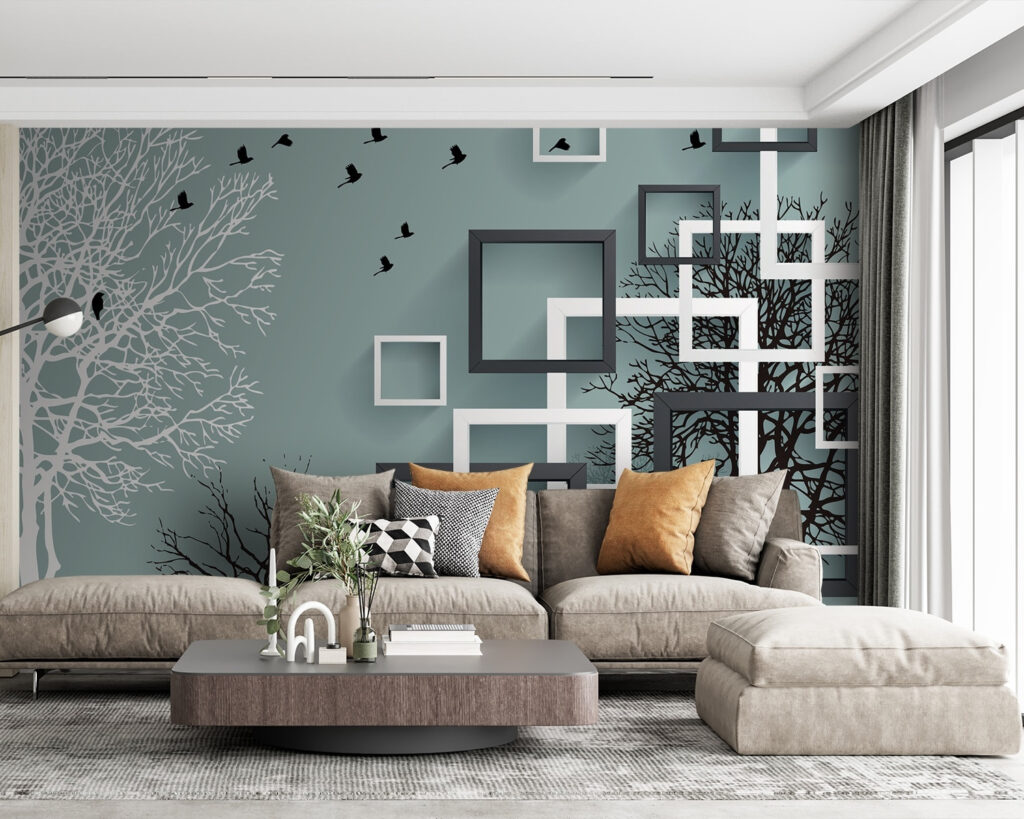Wall mural with trees and birds flying Wall mural with trees and birds flying