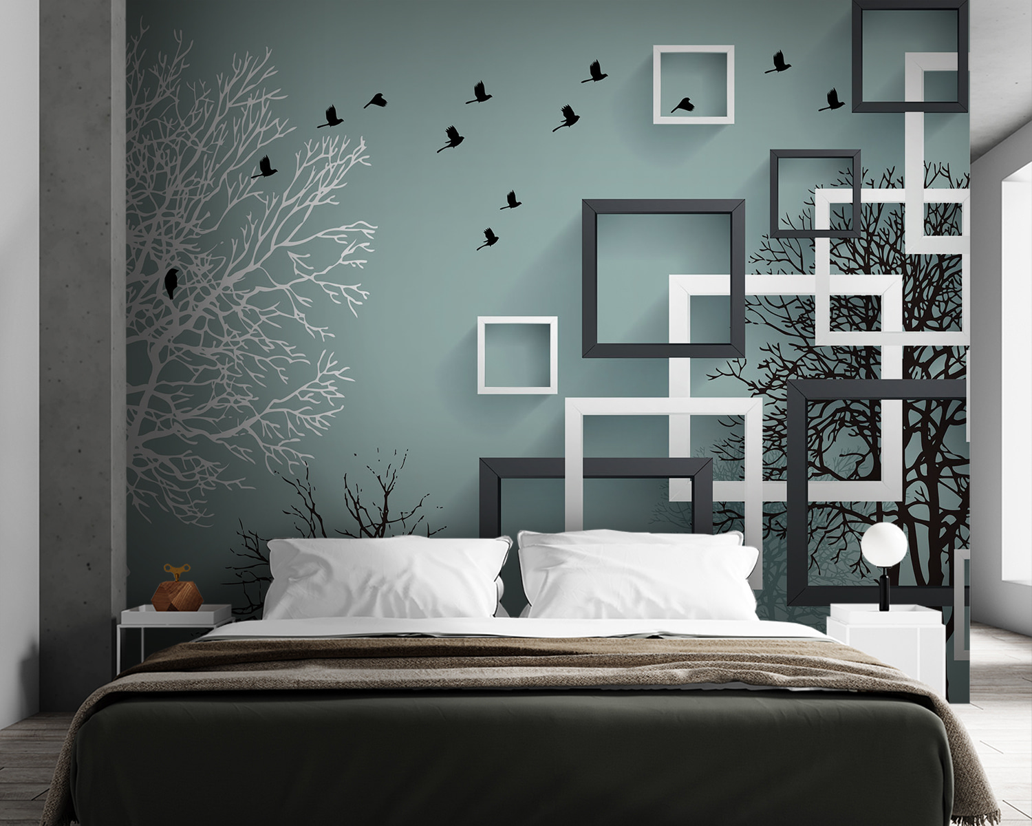 Wall mural with trees and birds flying Wall mural with trees and birds flying