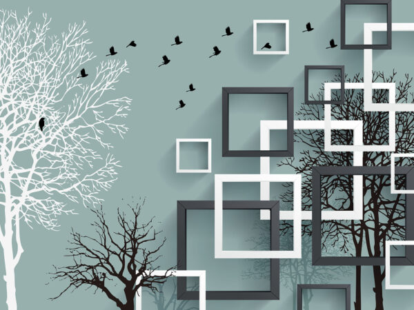 Wall mural with trees and birds flying Wall mural with trees and birds flying