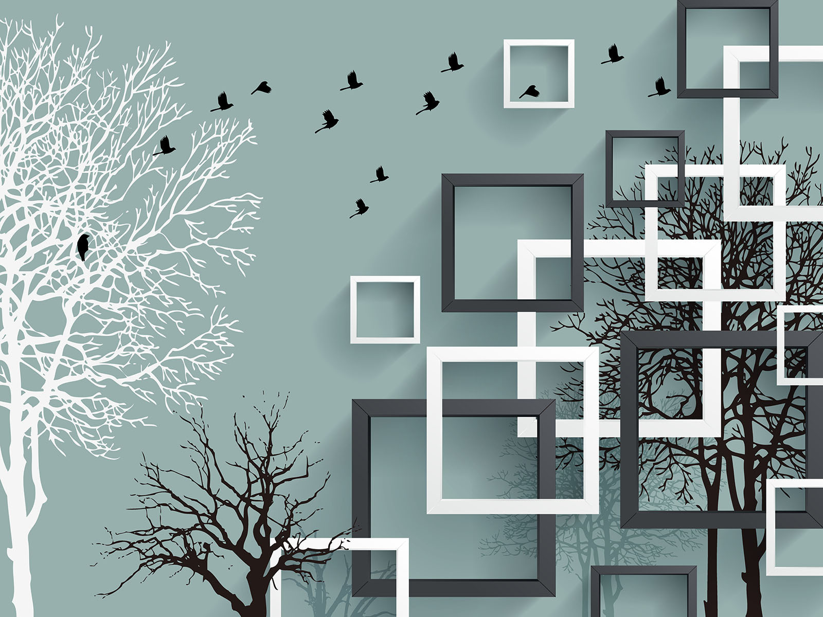 Wall mural with trees and birds flying Wall mural with trees and birds flying