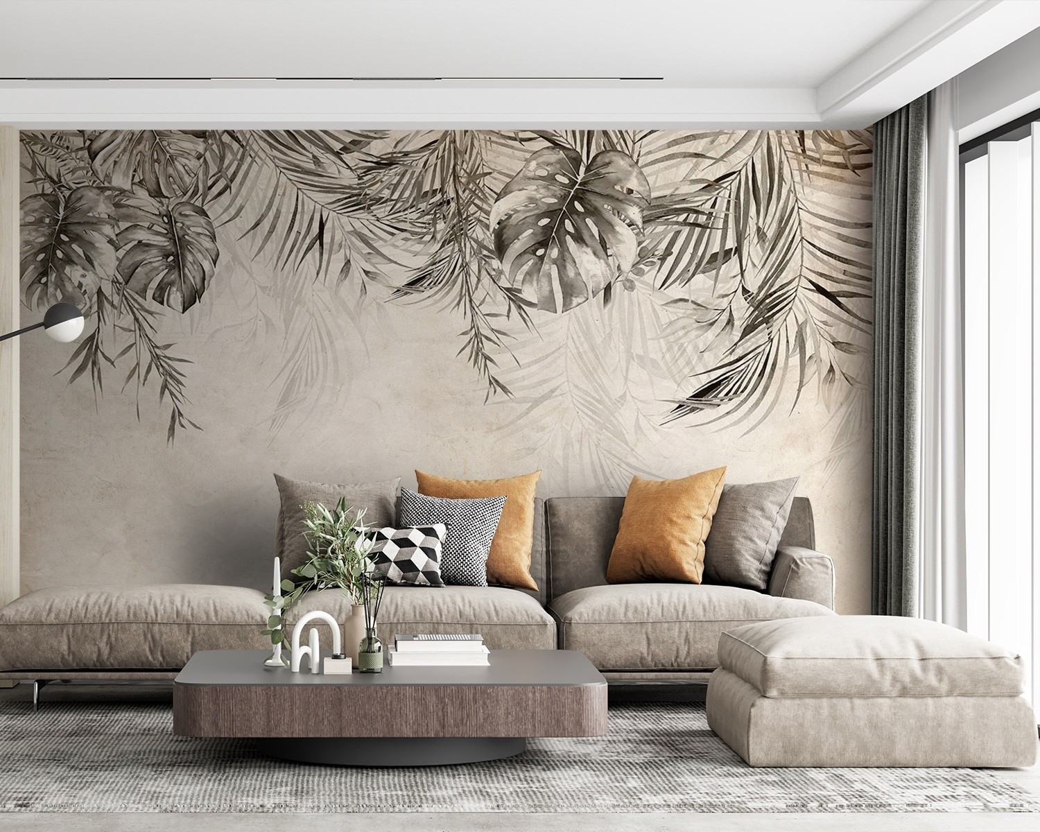 Tropical leaves on a textured background