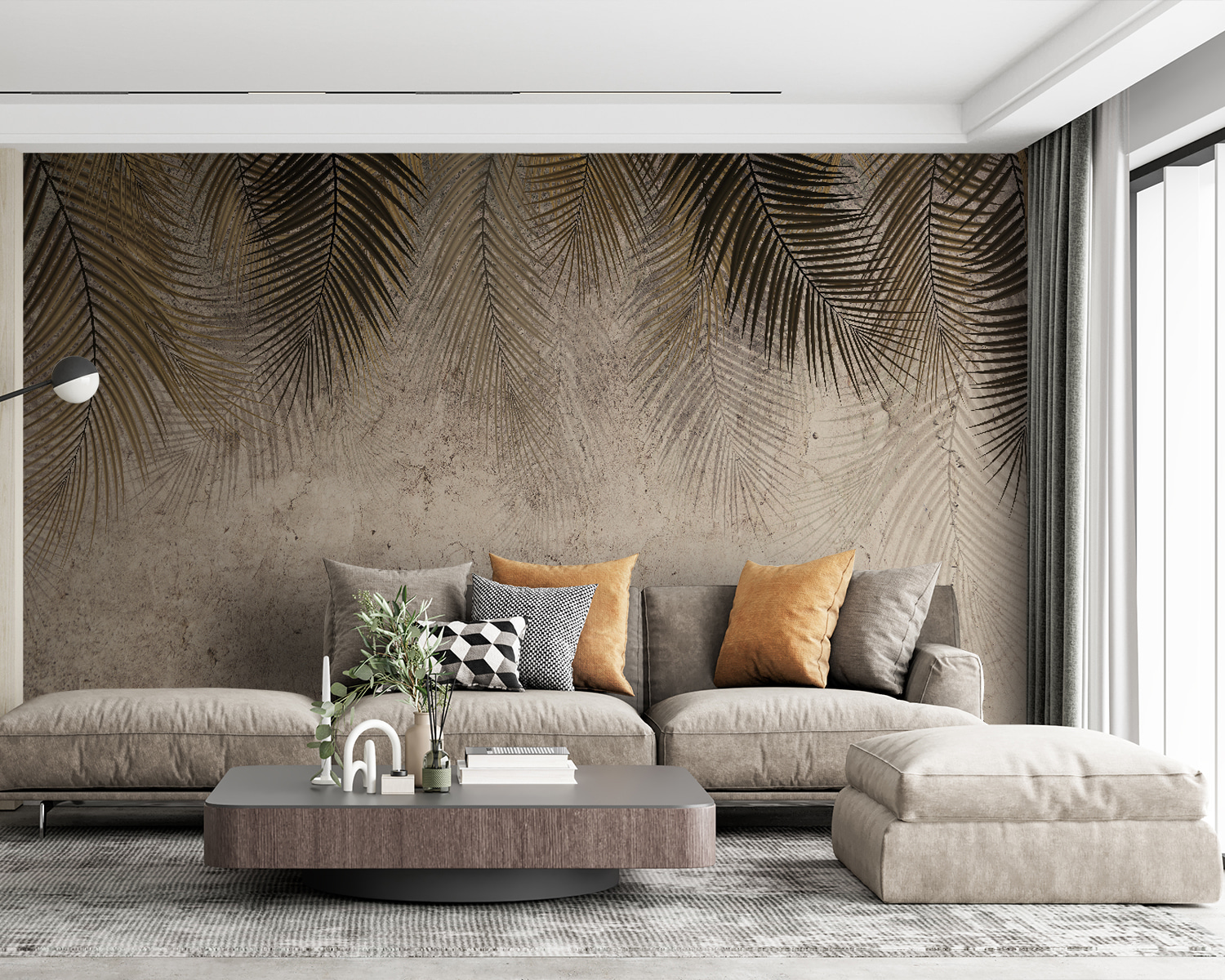 Palm leaves against a textured backdrop