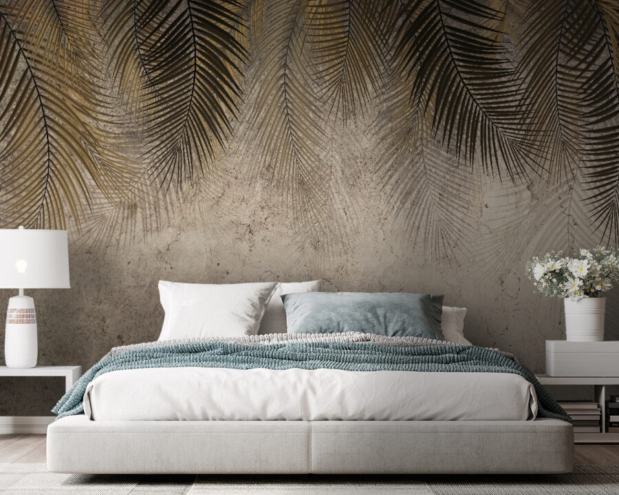 Palm leaves against a textured backdrop Palm leaves against a textured backdrop