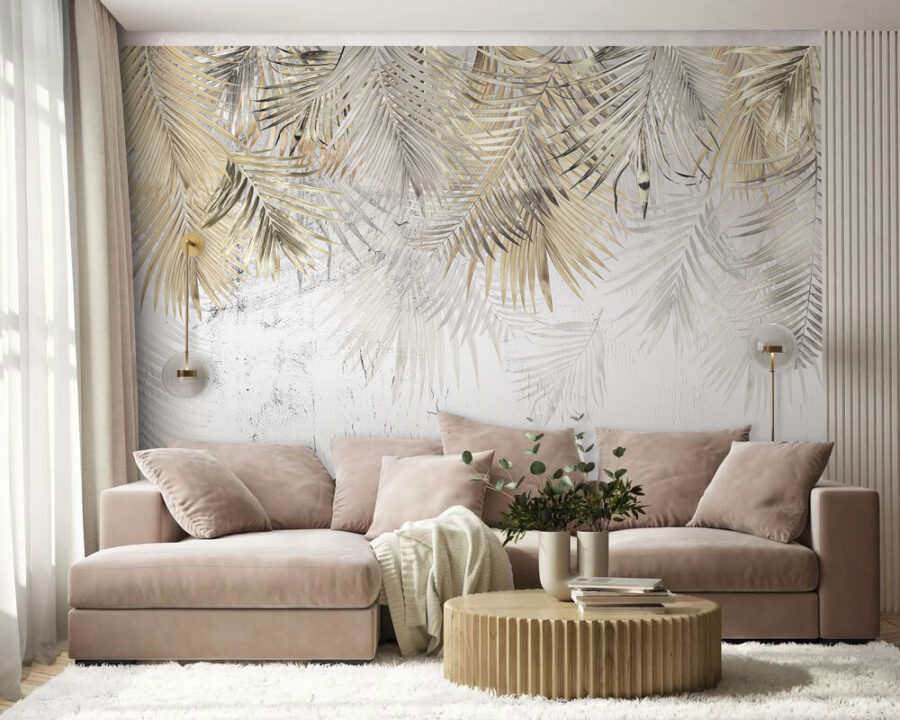 Elegant palm leaves on a textured background. Elegant palm leaves on a textured background.
