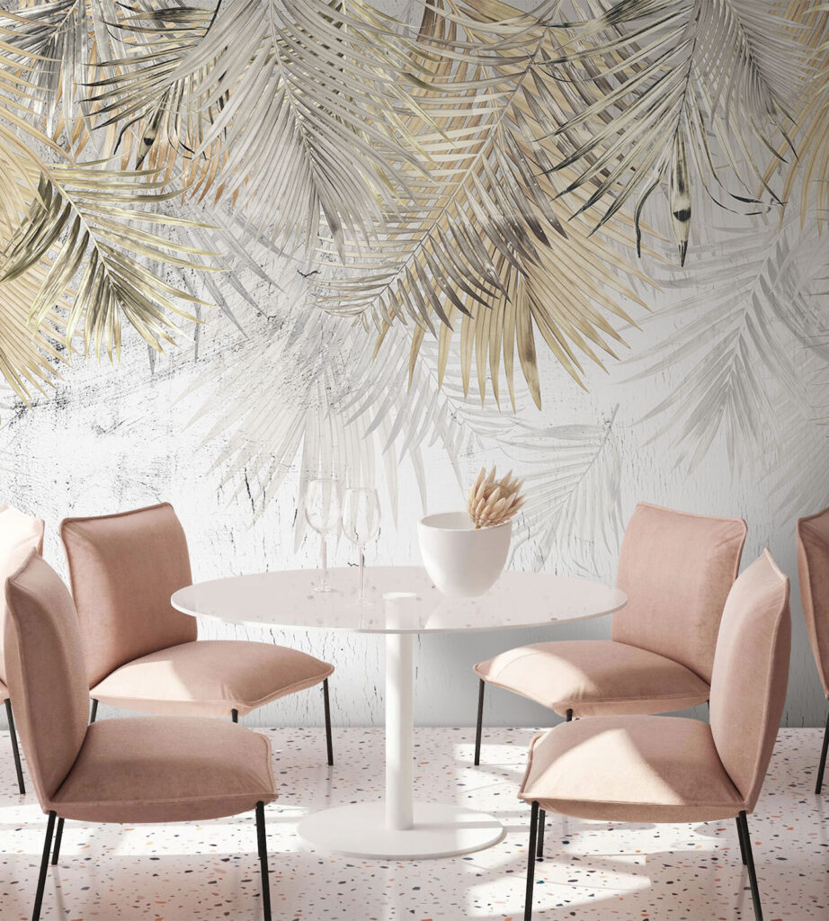 Elegant palm leaves on a textured background