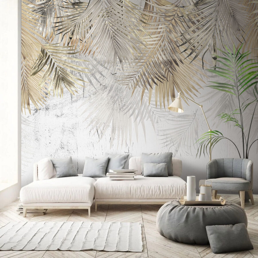 Elegant palm leaves on a textured background. Elegant palm leaves on a textured background.
