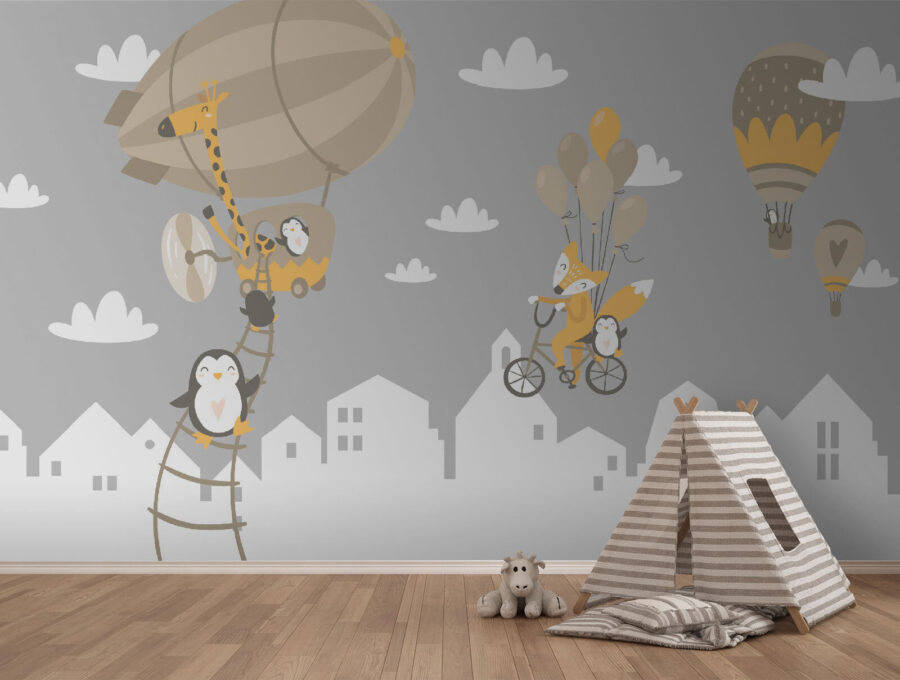 Wall murals Cartoon animals riding a bike and a balloon - Image 3