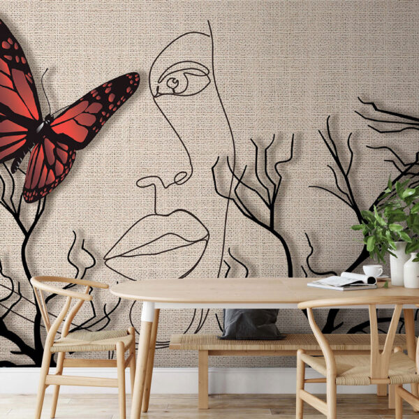 Butterfly and a drawing of a woman’s face Butterfly and a drawing of a woman’s face