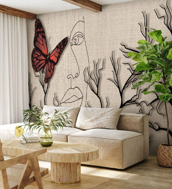 Butterfly and a drawing of a woman’s face Butterfly and a drawing of a woman’s face