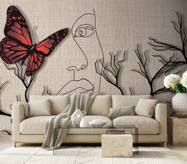 Butterfly and a drawing of a woman’s face Butterfly and a drawing of a woman’s face