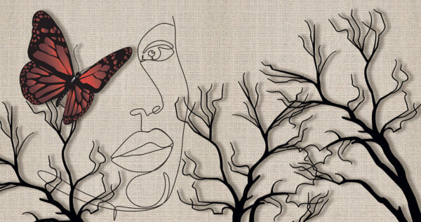 Butterfly and a drawing of a woman’s face Butterfly and a drawing of a woman’s face