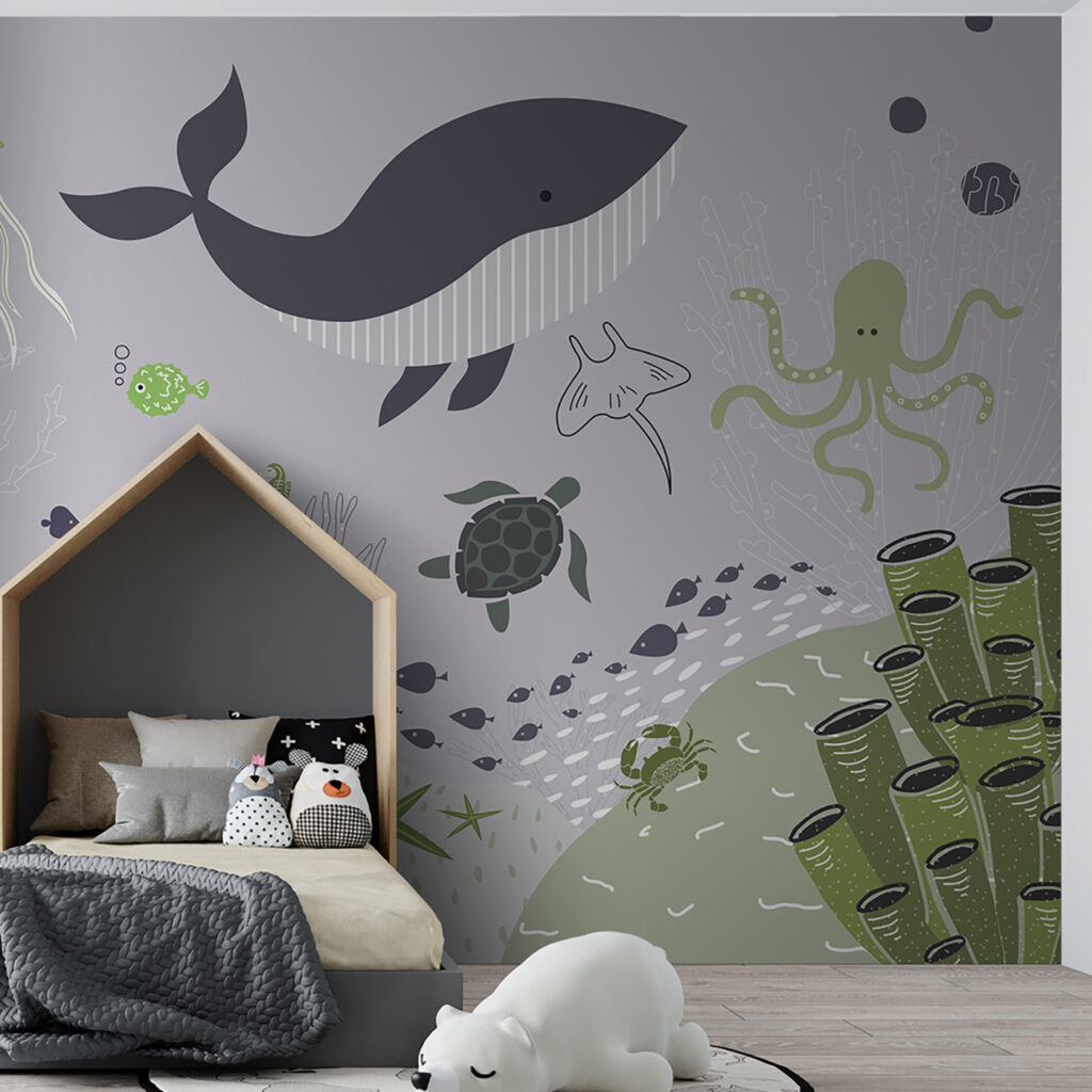 A sea life with a whale and turtles A sea life with a whale and turtles