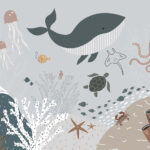 Sea life with fish and seaweed