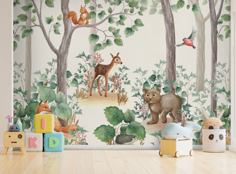 Wallpaper with animals in the forest