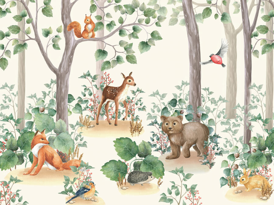 Wallpaper with animals in the forest