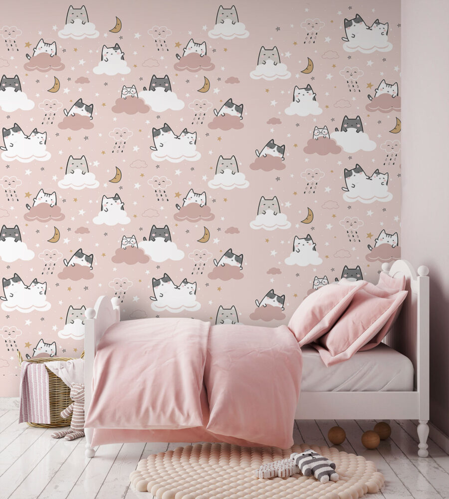 Pattern of cats on a pink background
