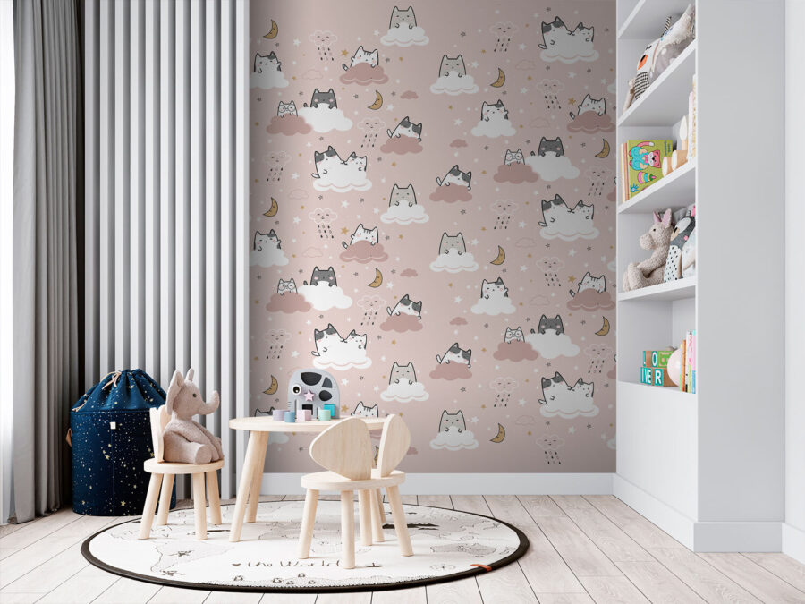 Pattern of cats on a pink background