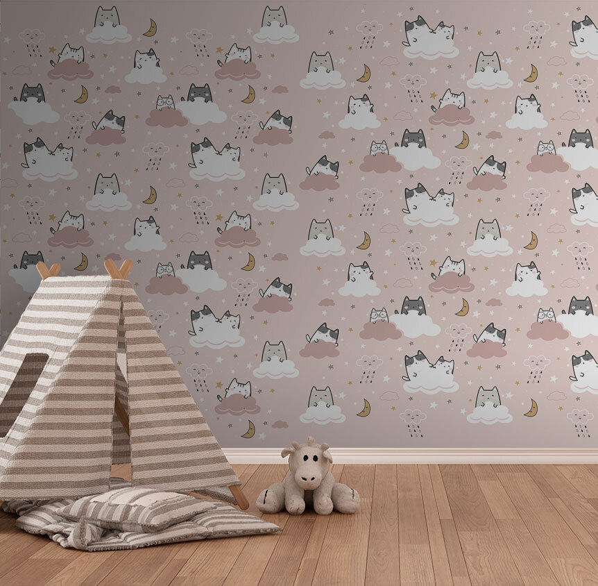 Pattern of cats on a pink background