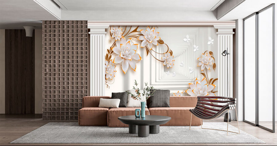 Wall murals Elegant floral frame with butterfiles. - Image 2