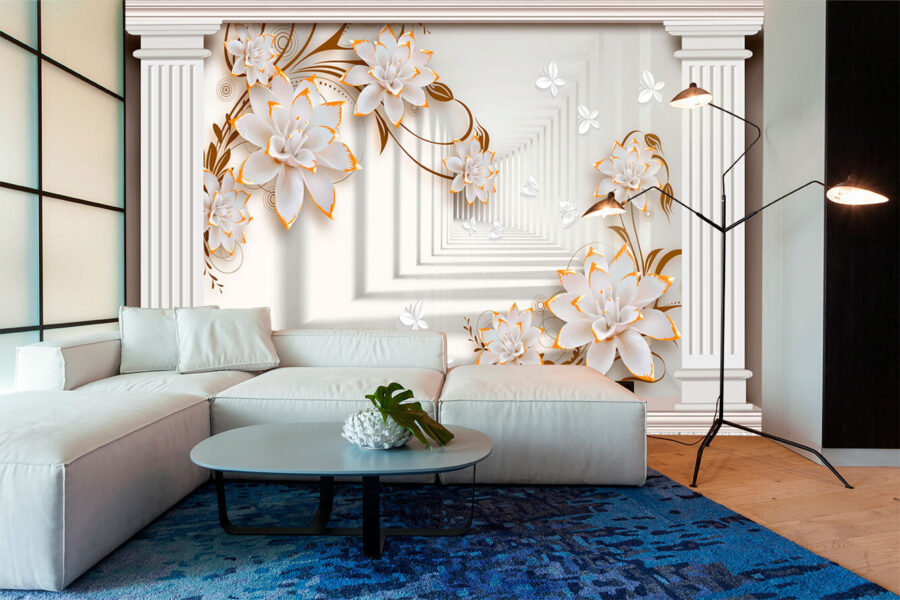 Wall murals Elegant floral frame with butterfiles.