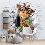 Wall murals Giraffe cartoon character in glasses