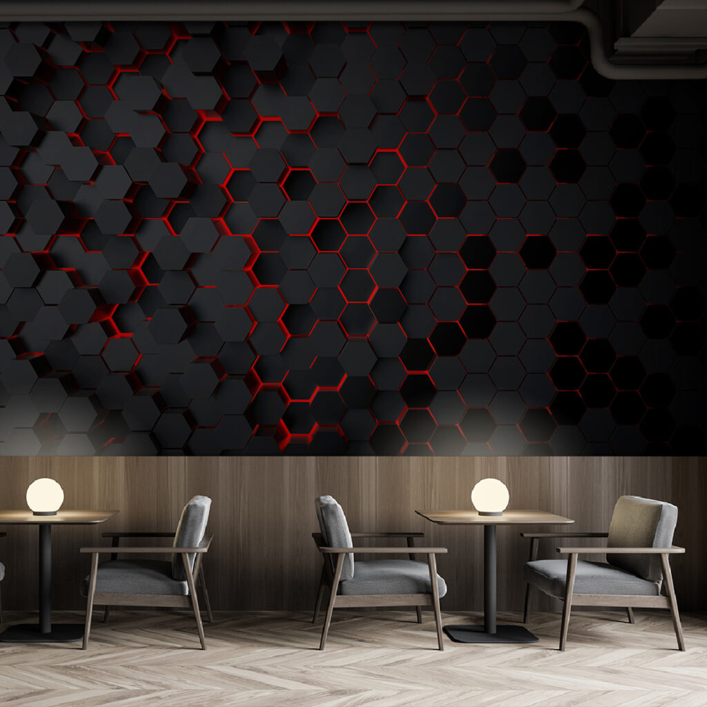 A black hexagons with red light A black hexagons with red light