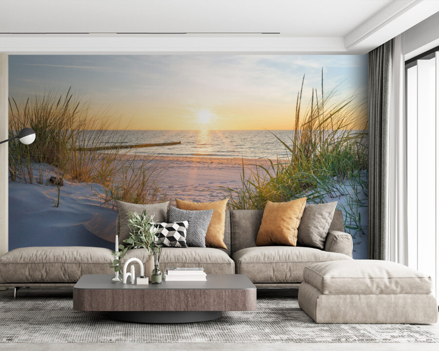 Wall murals Beach with grass and a body of water - Image 2