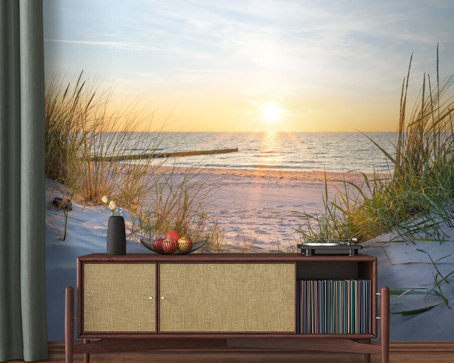 Wall murals Beach with grass and a body of water