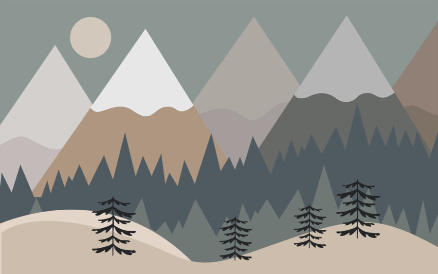 Wall murals Mountain landscape with trees and mountains - Image 2