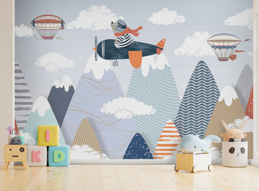 Wall murals Cartoon bear flying on an airplane - Image 3