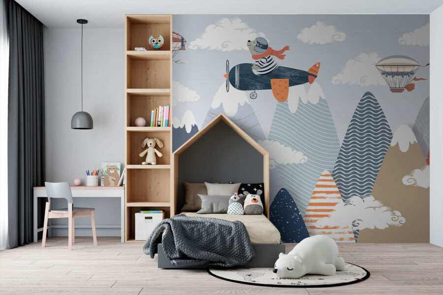 Wall murals Cartoon bear flying on an airplane - Image 2