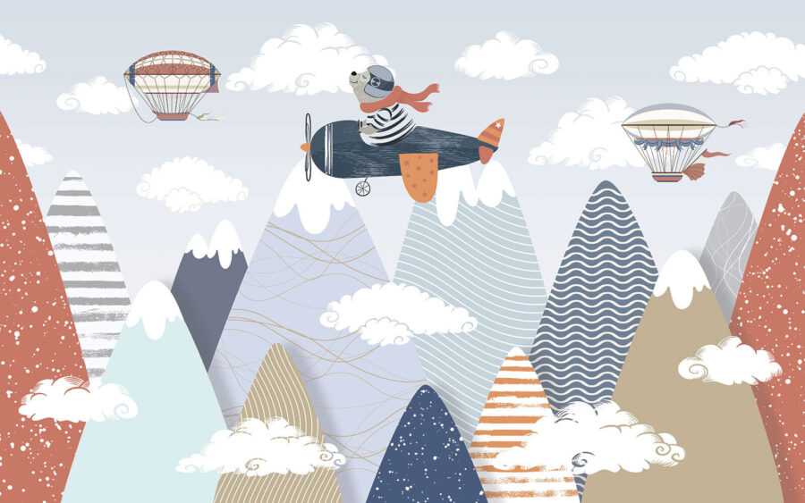 Wall murals Cartoon bear flying on an airplane - Image 6