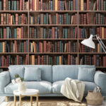Wall murals Large book shelf with many books