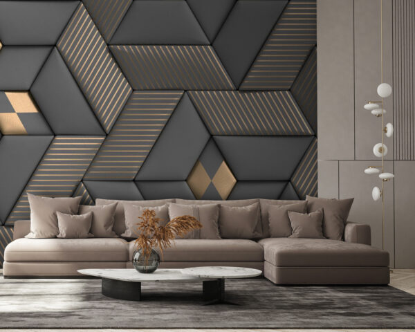 Geometric elegance in grays and brass. Geometric elegance in grays and brass.