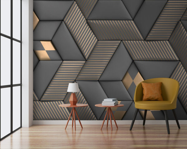 Geometric elegance in grays and brass. Geometric elegance in grays and brass.