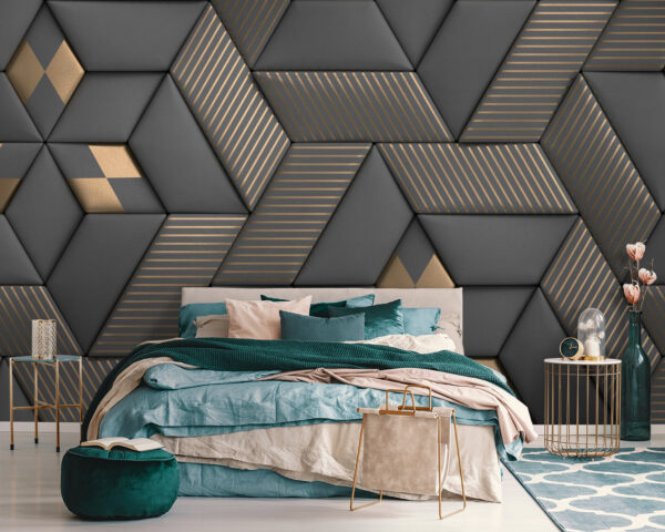 Geometric elegance in grays and brass. Geometric elegance in grays and brass.