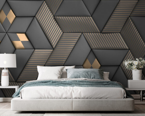Geometric elegance in grays and brass. Geometric elegance in grays and brass.