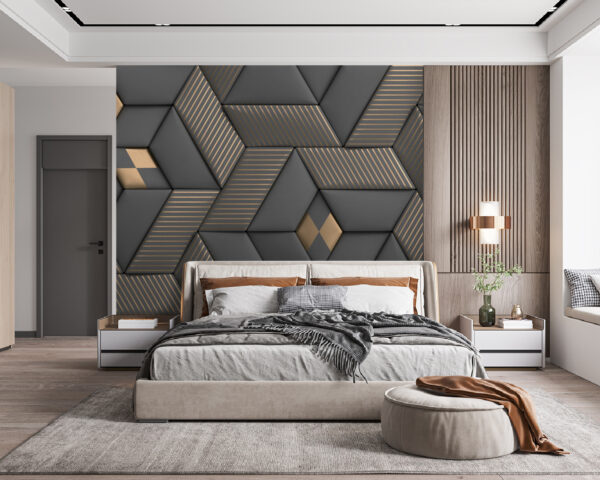 Geometric elegance in grays and brass. Geometric elegance in grays and brass.