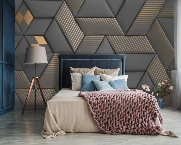 Geometric elegance in grays and brass. Geometric elegance in grays and brass.