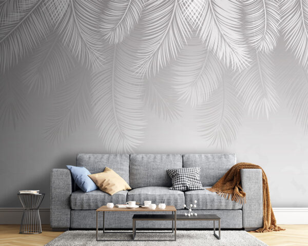 White feather pattern on a gray background White feather pattern on a gray background