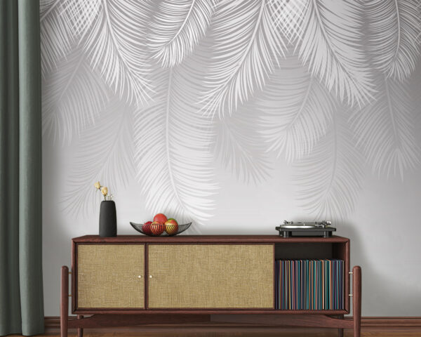 White feather pattern on a gray background White feather pattern on a gray background