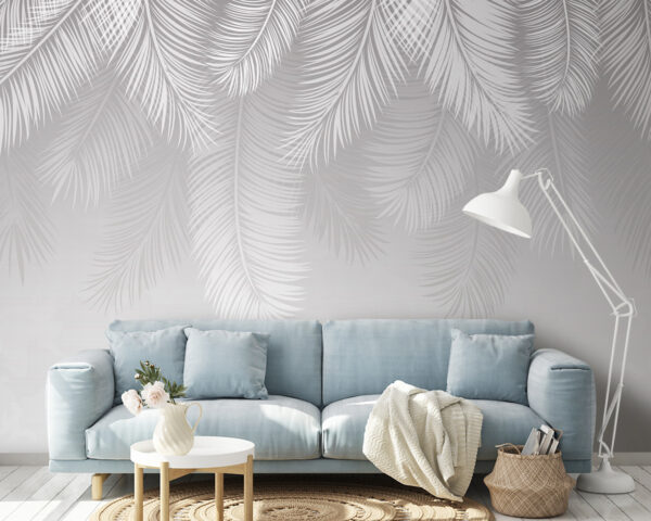 White feather pattern on a gray background White feather pattern on a gray background