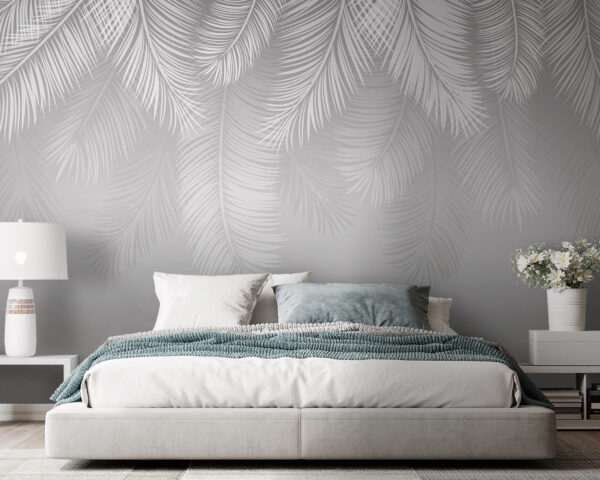 White feather pattern on a gray background White feather pattern on a gray background