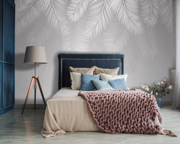 White feather pattern on a gray background White feather pattern on a gray background